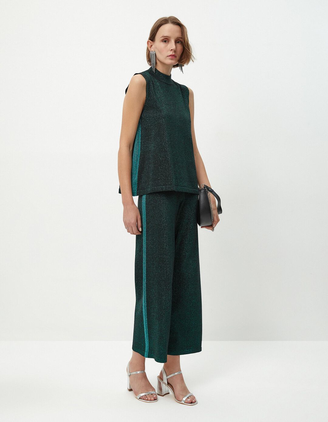 Calças Malha Lurex, Mulher, Verde