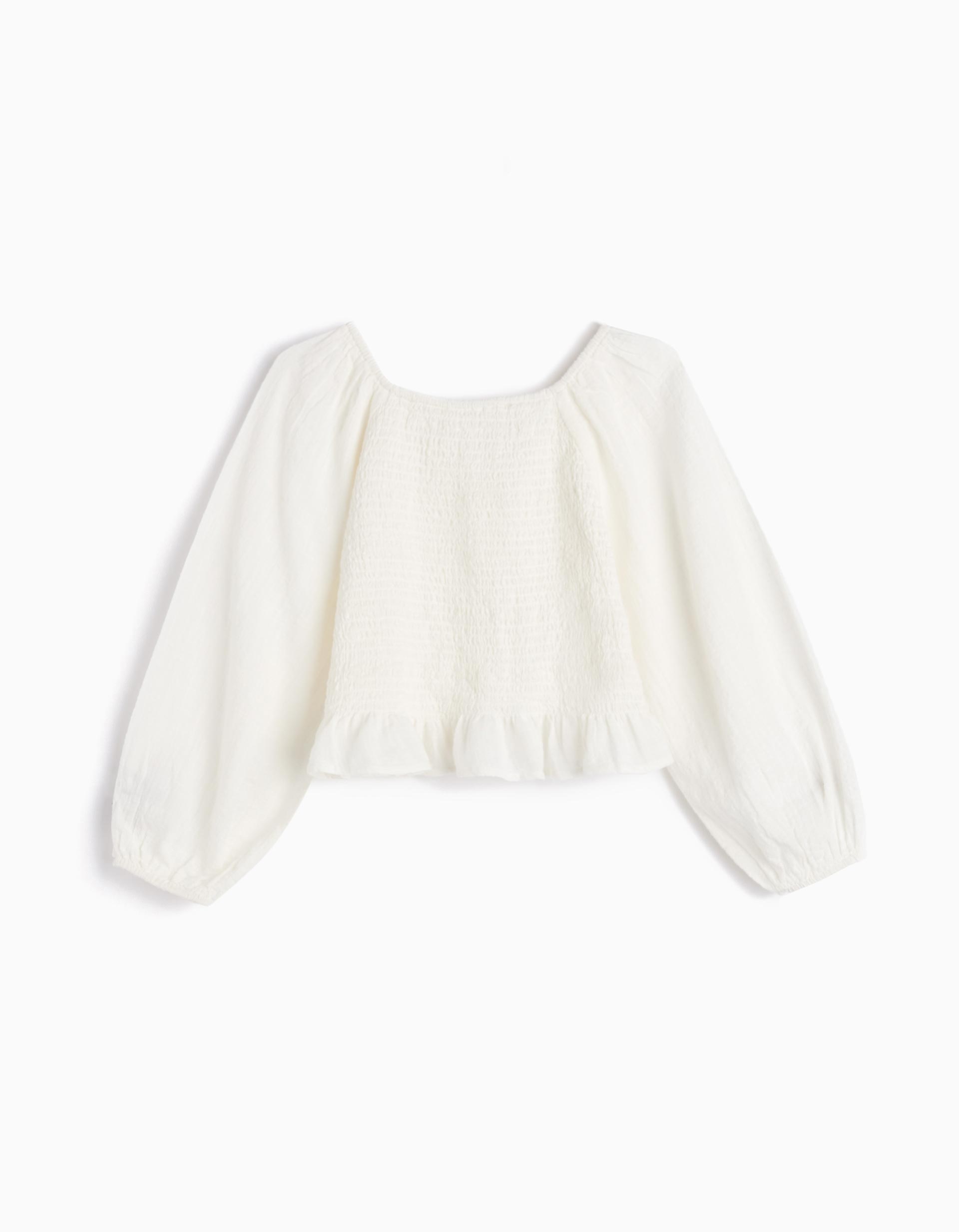 Blusa de Manga Comprida, Menina, Branco