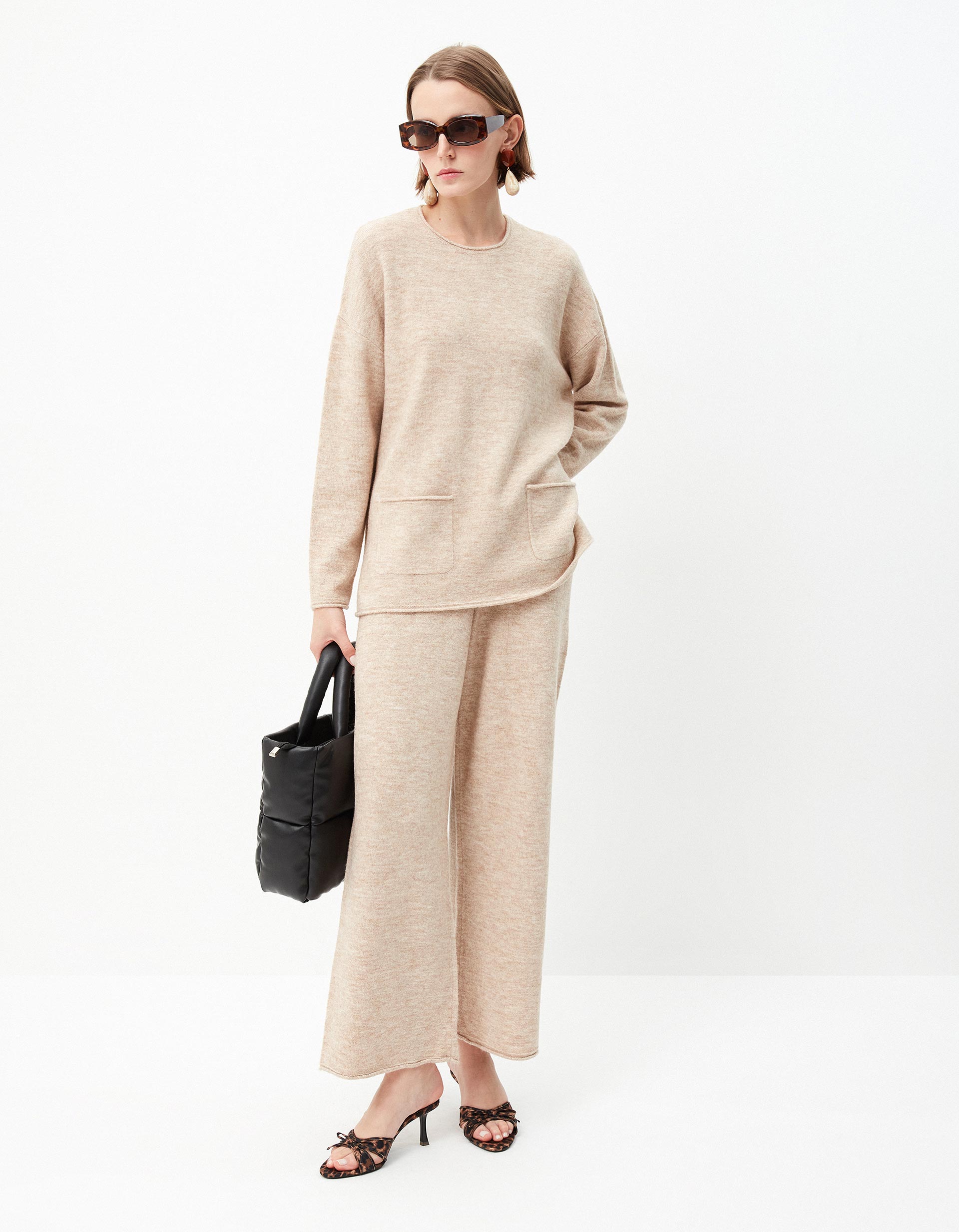 Camisola de Malha Bolsos, Mulher, Bege