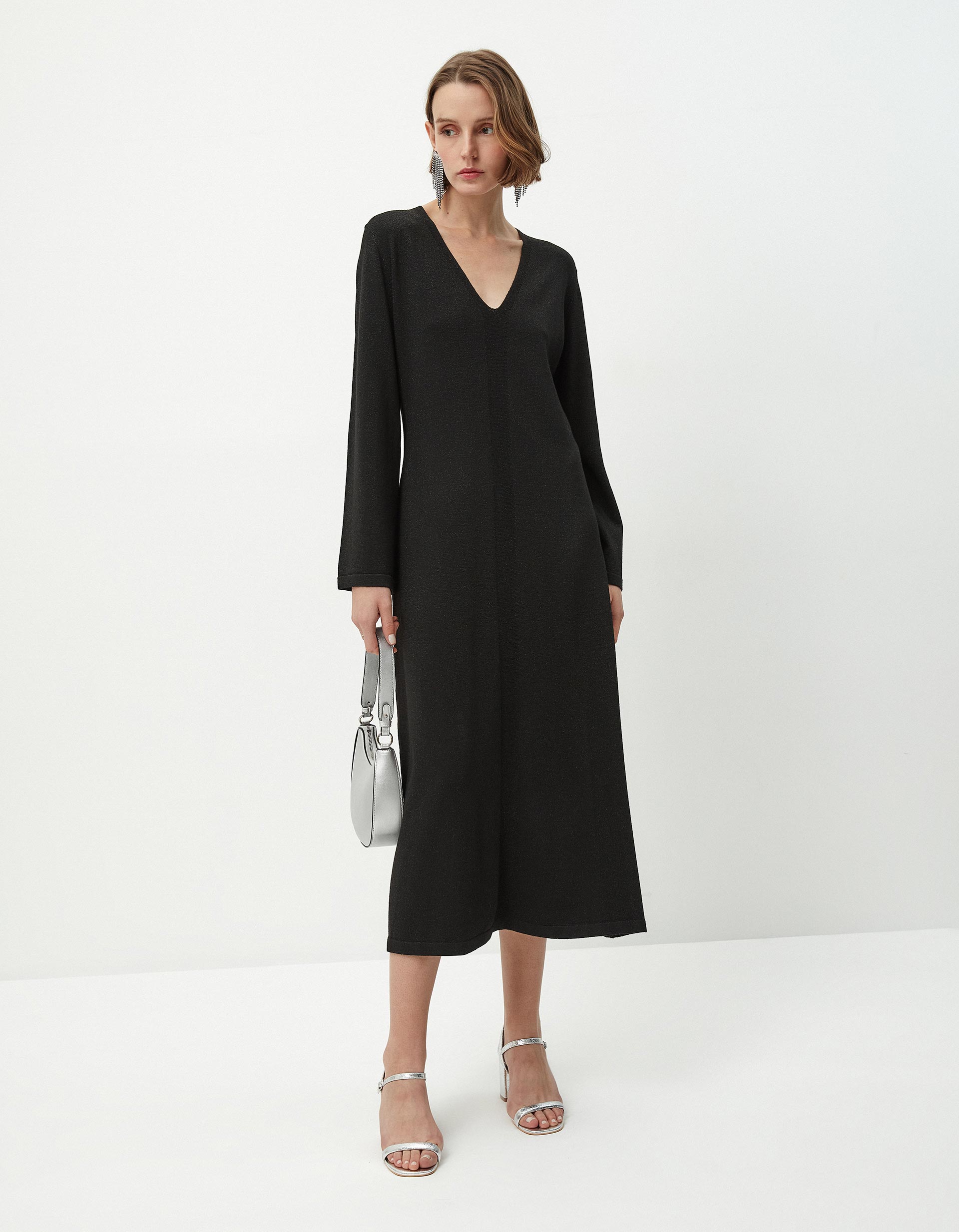 Vestido de Malha Lurex, Mulher, Preto