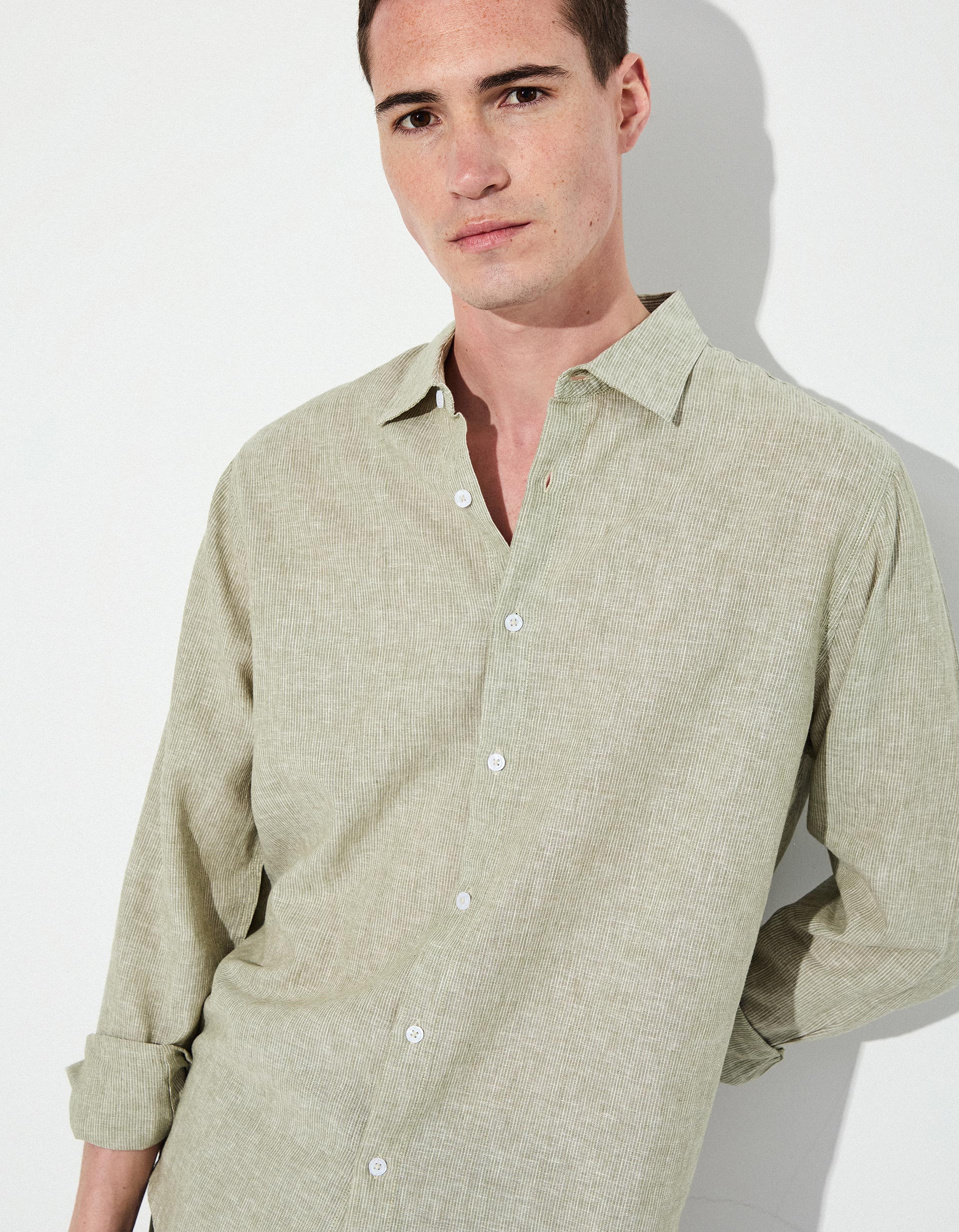 Camisa de Linho, Homem, Verde Escuro 