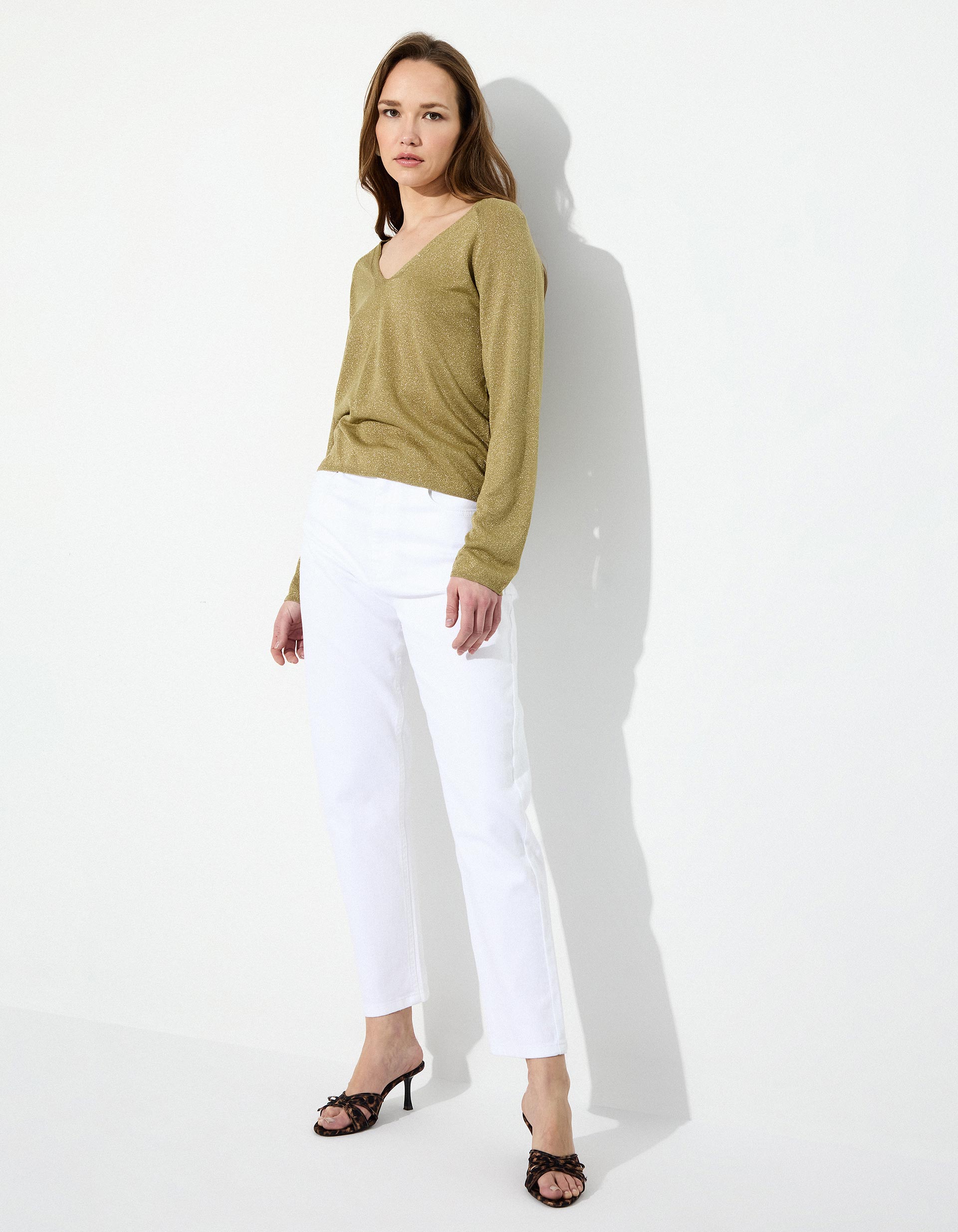Calças de Ganga 'Tapered Mom Fit', Mulher, Branco