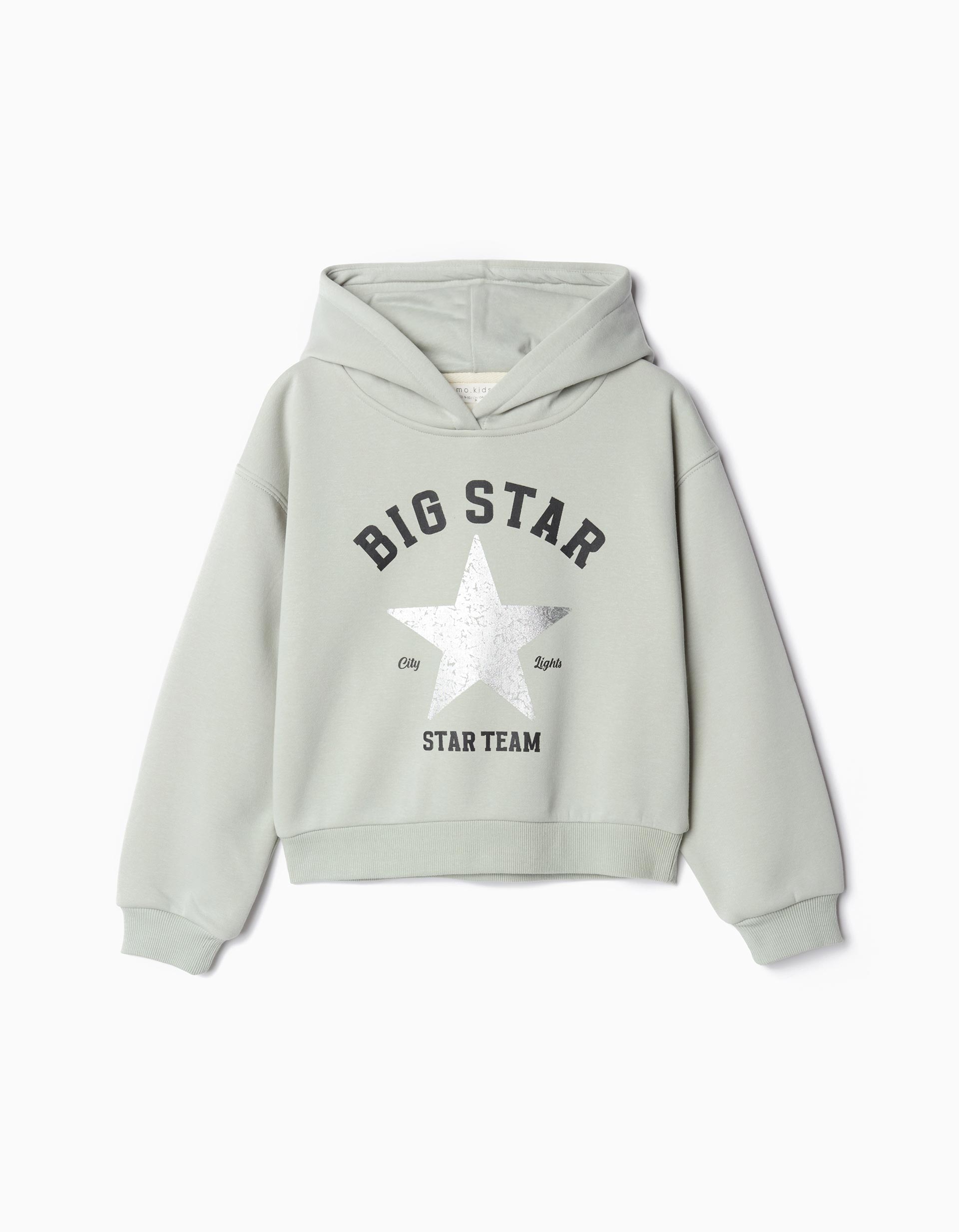 Sweatshirt Capuz Estampado, Menina, Verde Claro