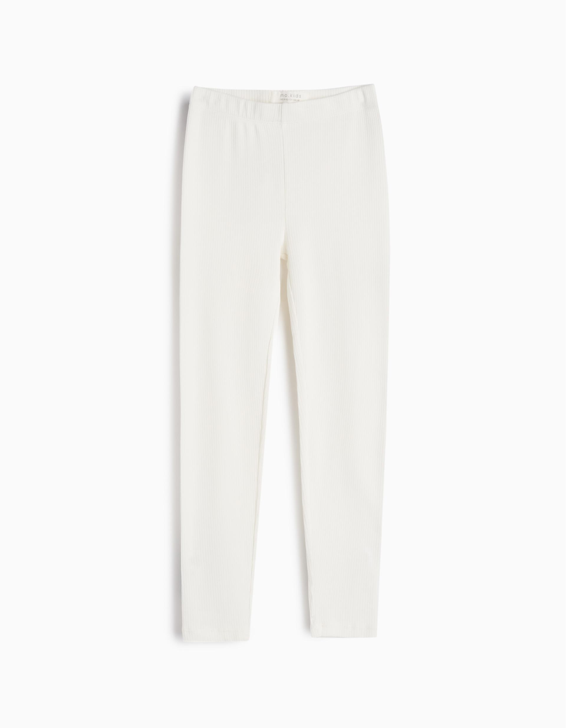 Leggings Malha Canelada, Menina, Branco