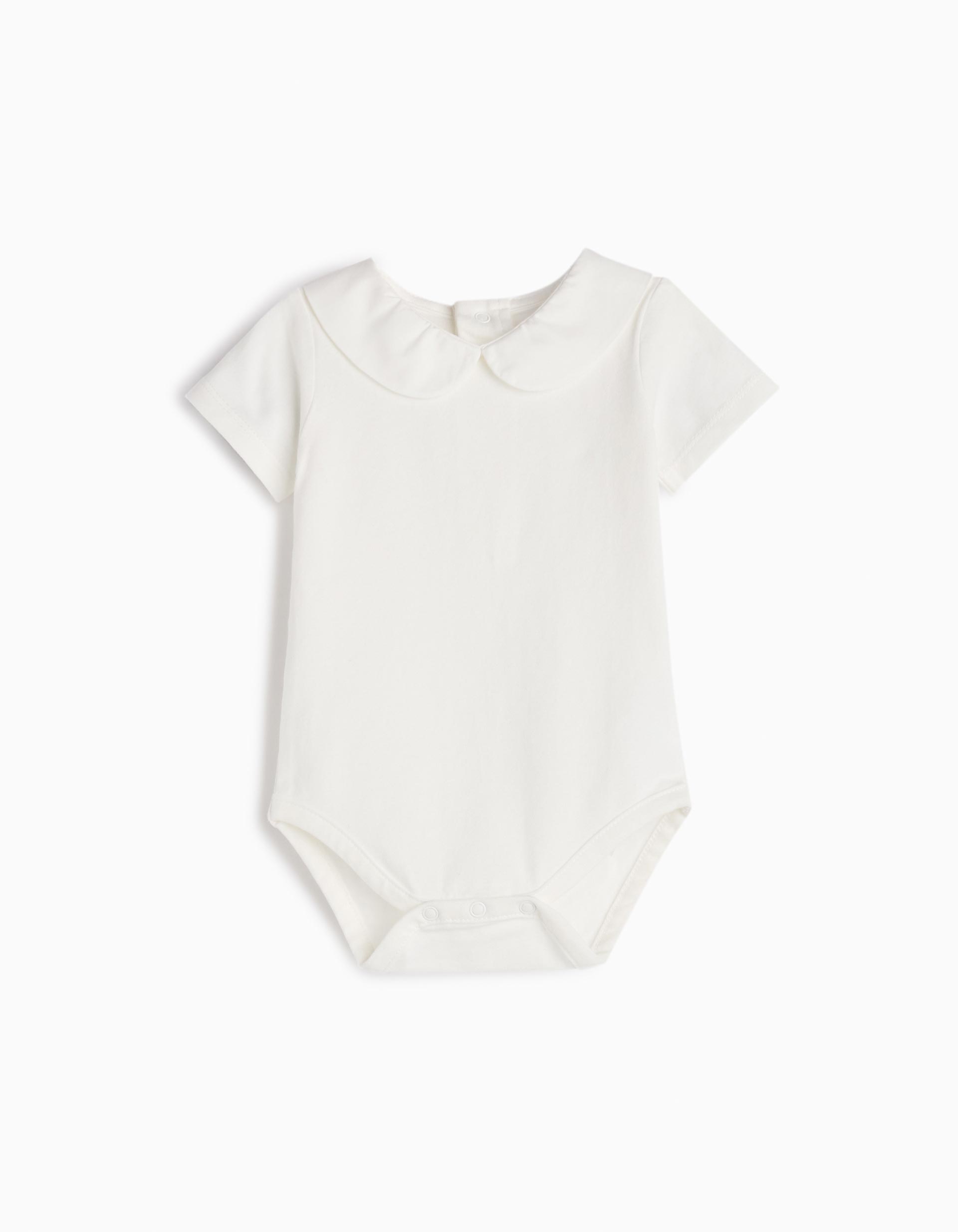 Body com Gola Peter Pan, Recém-Nascido, Branco 