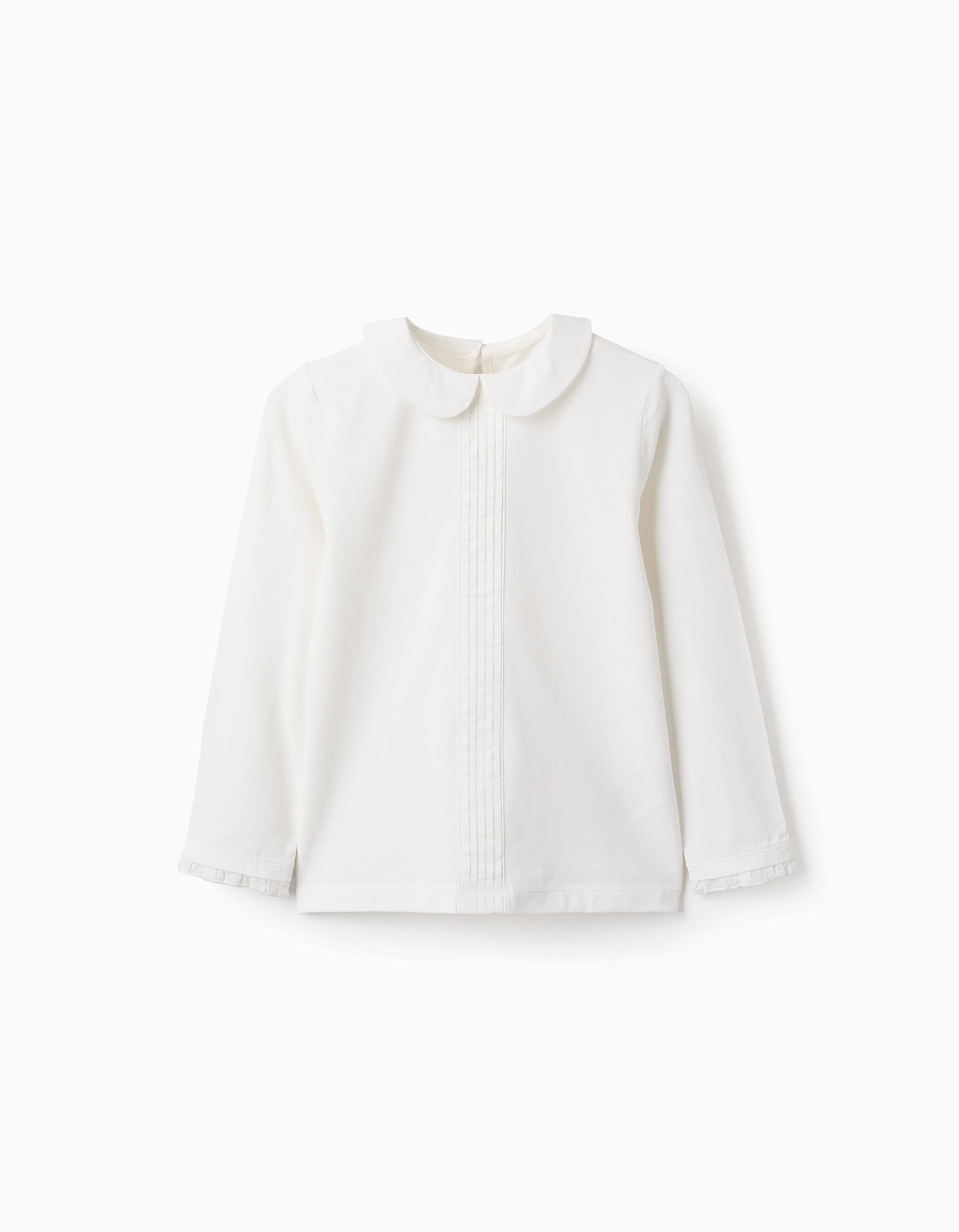 T-shirt com Plissado e Folhos para Menina, Branco