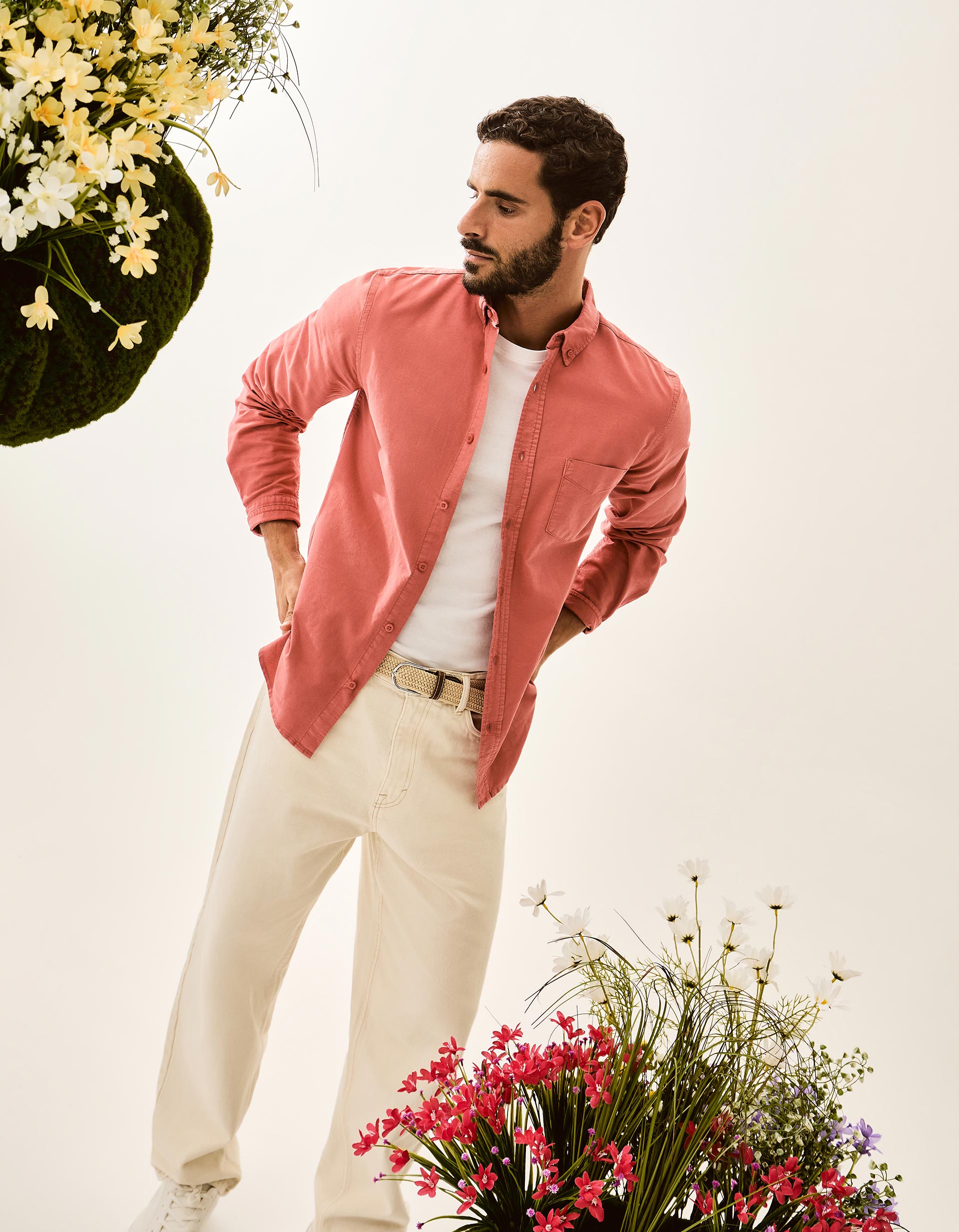 Camisa de Manga Comprida Oxford, Homem, Vermelho Escuro