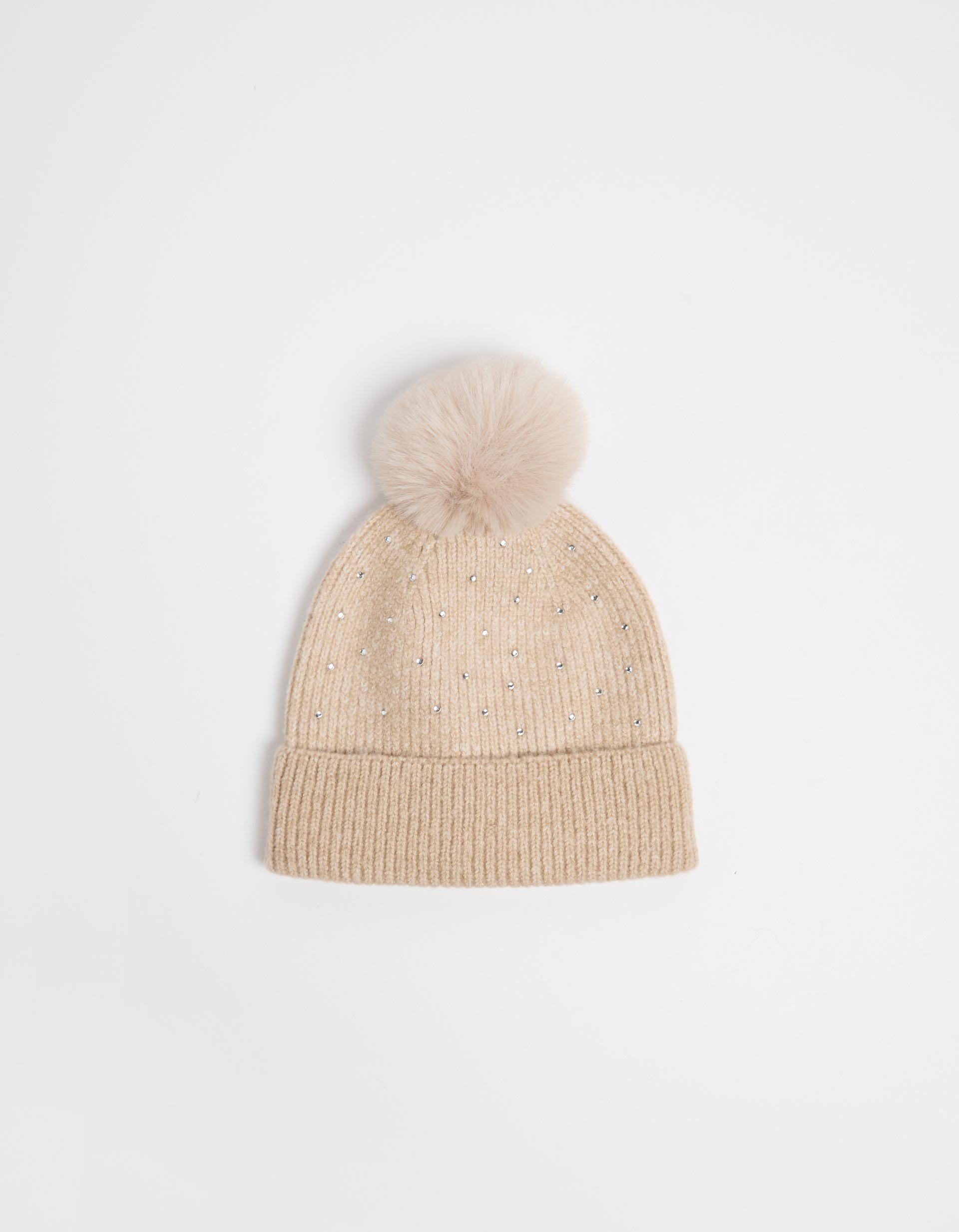 Gorro Brilhos Pompom, Mulher, Bege