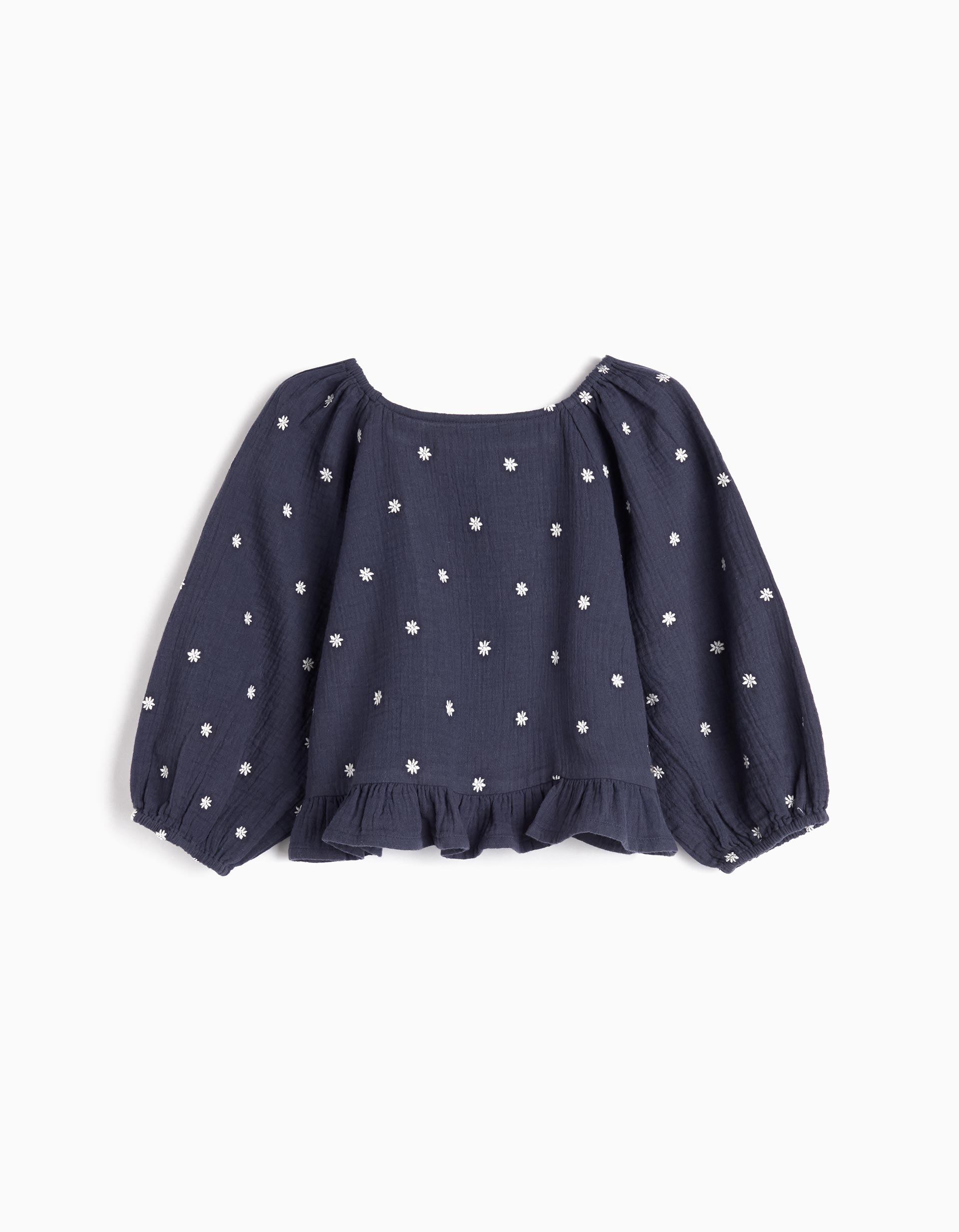 Blusa com Bordado, Menina, Azul