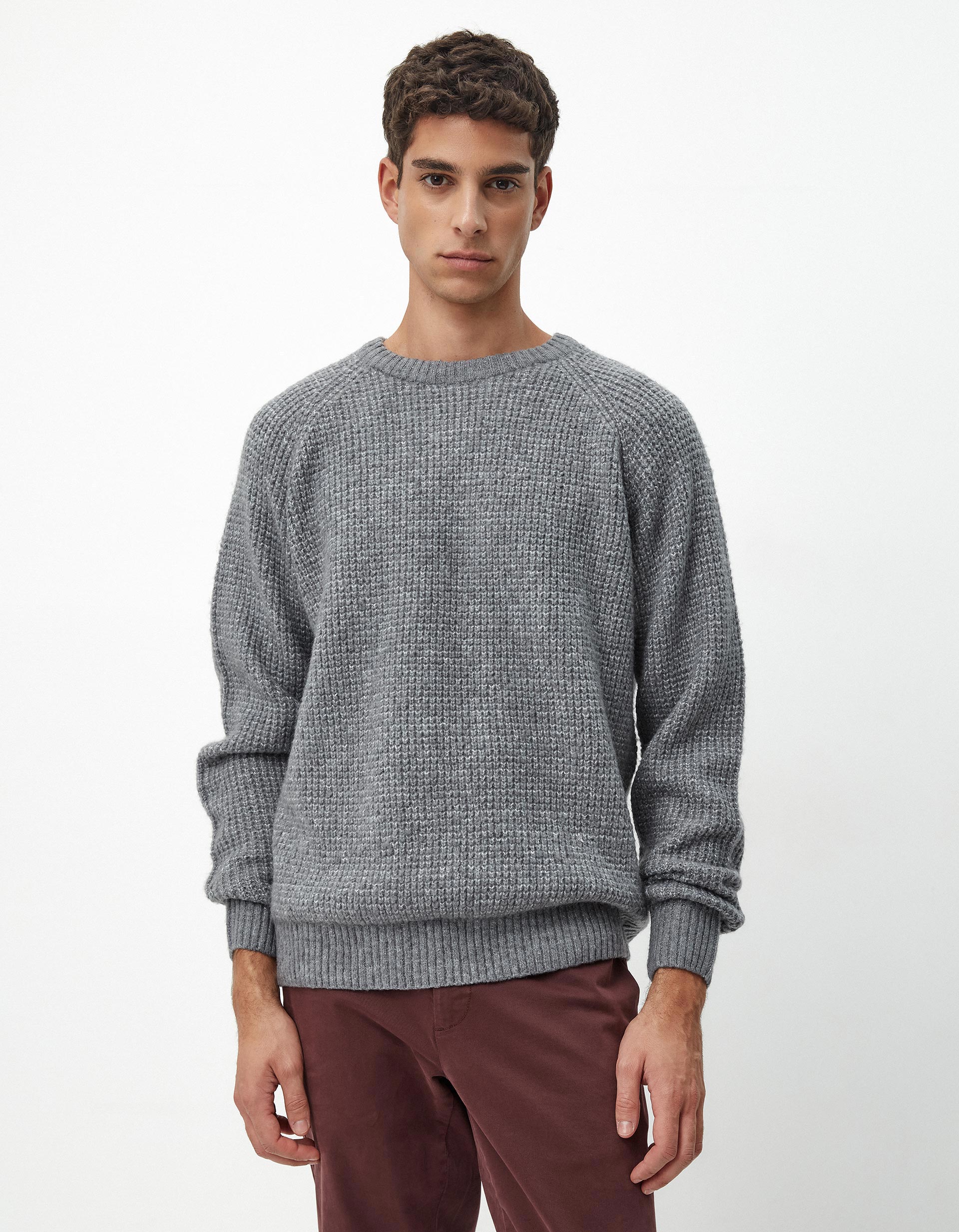 Camisola Malha Waffle Mesclada, Homem, Cinzento