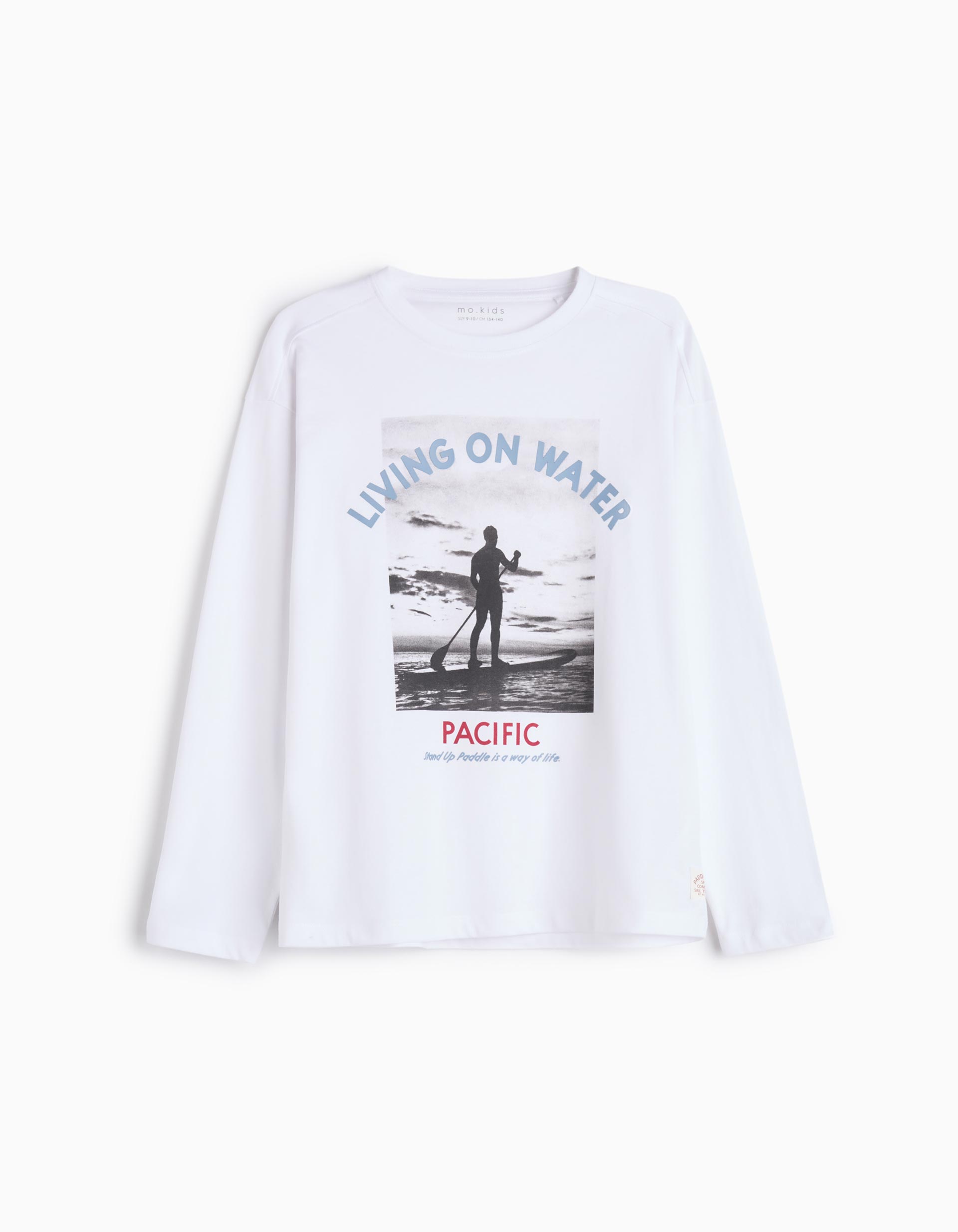 T-shirt de Manga Comprida Estampado, Menino, Branco