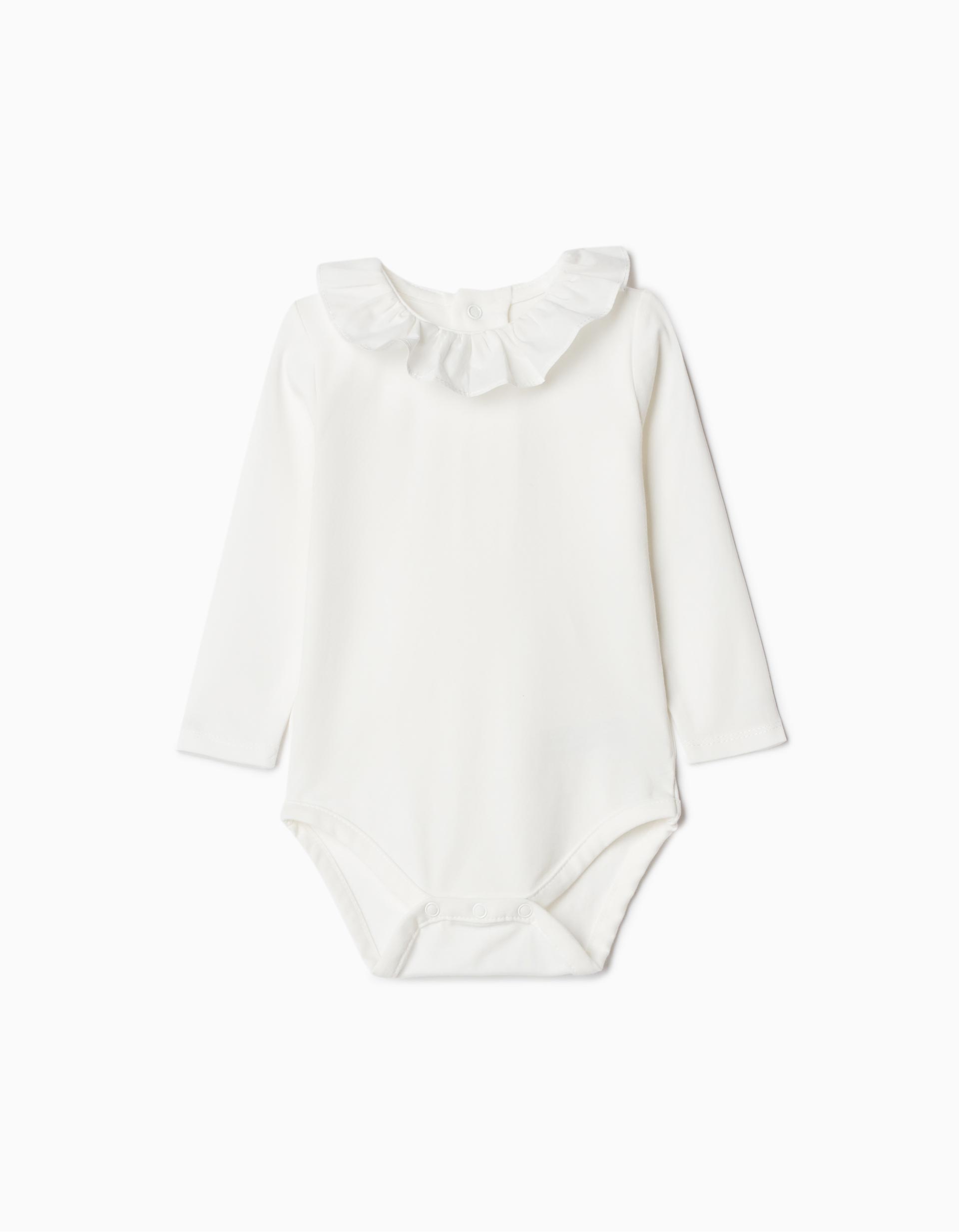 Body de Manga Comprida Gola Folho, Recém-nascido, Branco