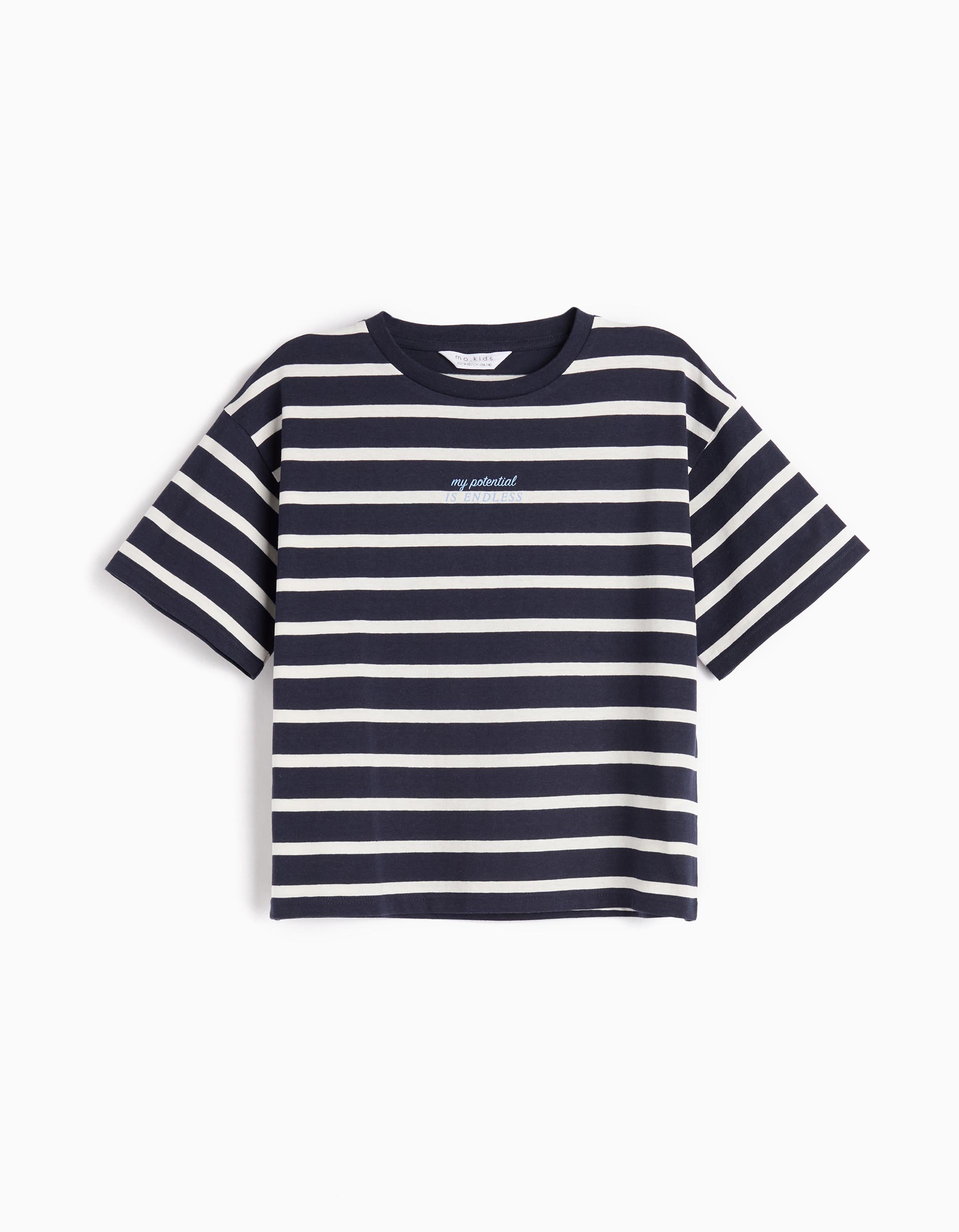T-shirt Riscas, Menina, Azul Escuro